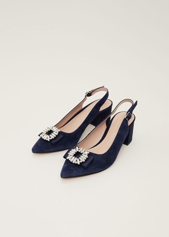 Phase Eight Embellished Toe Block Slingback Heels Navy USA | 1430862-ZO